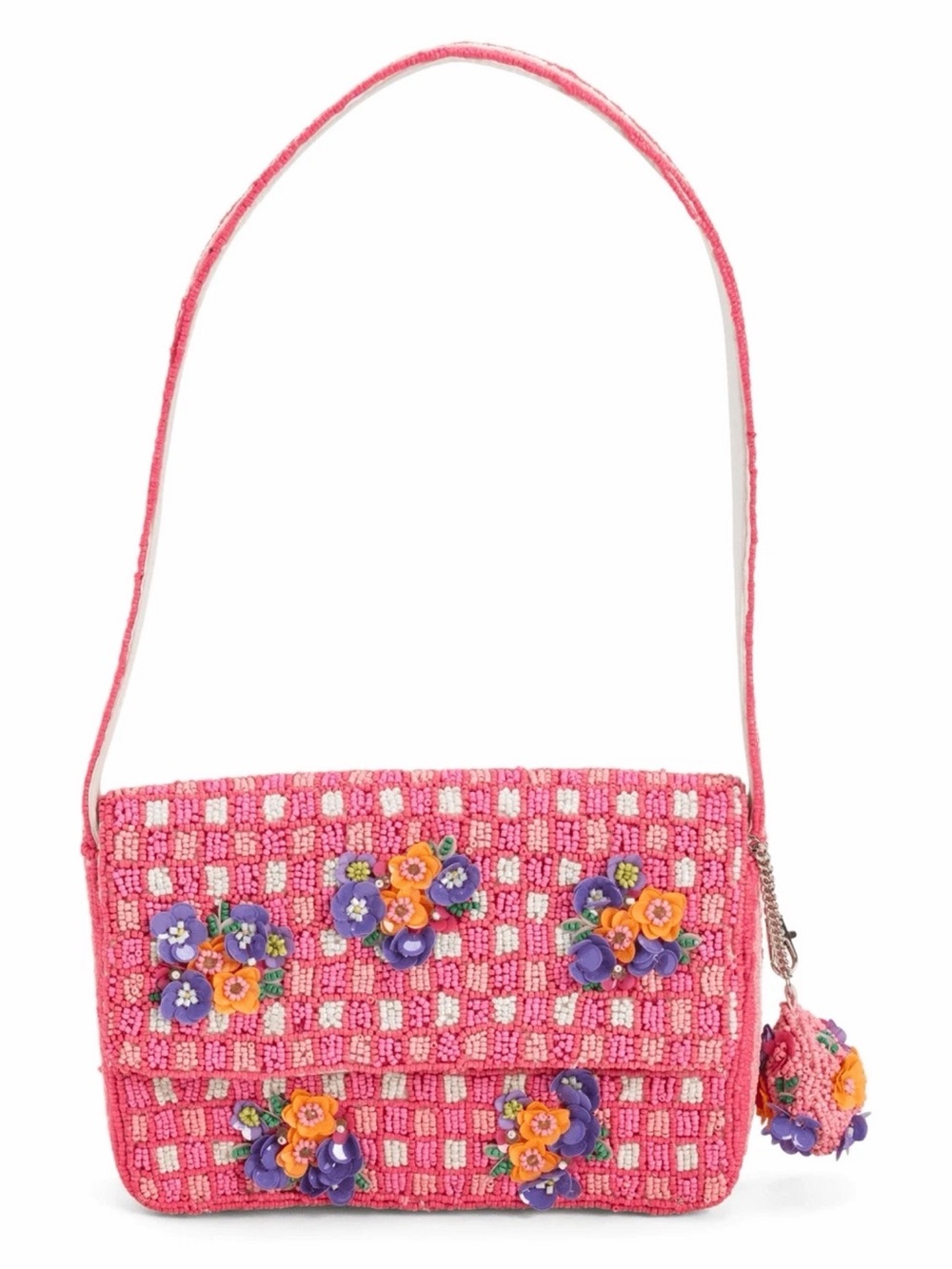 NWT VIRAL TIK TOK Pink Beaded Floral Shoulder Bag